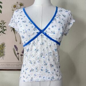 Sheer Floral Lace Velvet Trim Top Coquette Dolly Dainty Fairy Whimsy Dollette S